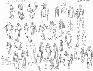I only drew people walking away so they wouldn't see me drawing them.