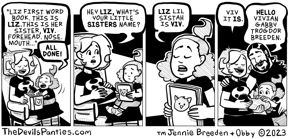 Their real names aren't Liz and Viv, but Liz did name her little sister after a kids book that had her name and a little sister.